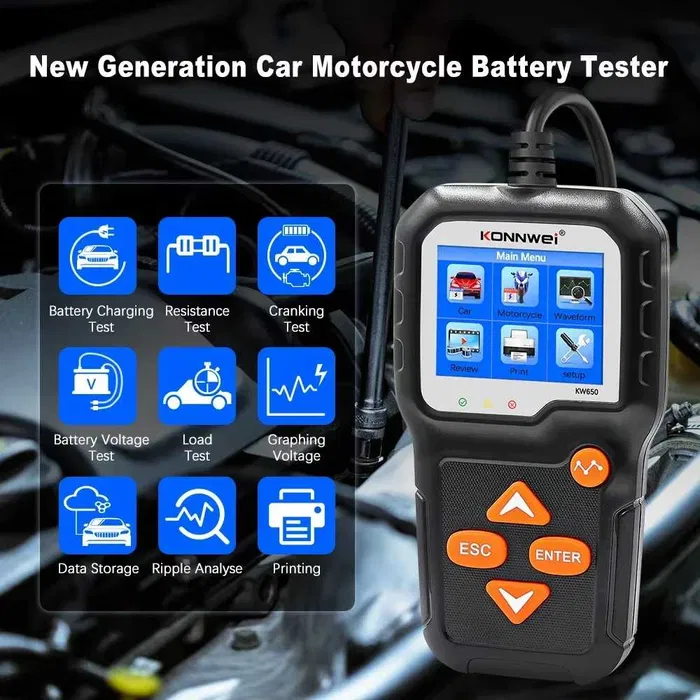 Тестер аккумуляторов автомобиля Konnwei KW650 Черный Винница - изображение 7