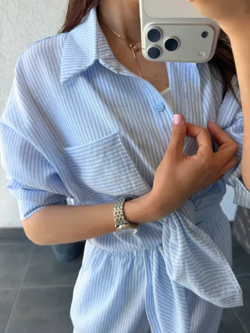 Жіночий лляний костюм oversize — блакитний, бежевий, рожевий Одеса - фото 15
