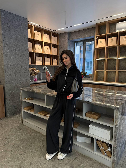 Женский велюровый костюм двойка кофта и штаны Черный, 42/46 Одесса - изображение 5