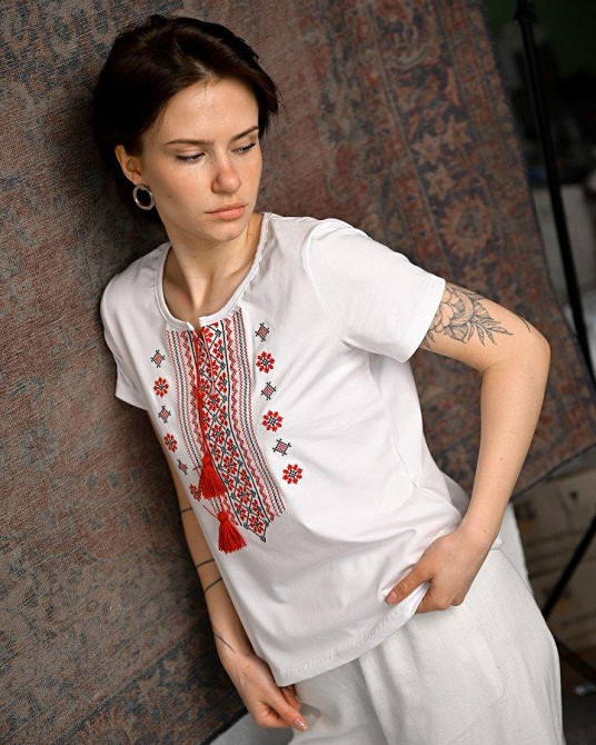 Женская футболка Вышиванка white/red ПП7433 Одесса - изображение 6
