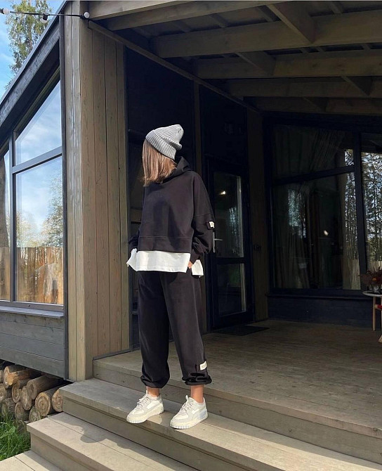 Жіночий стильний костюм з імітацією футболки, тринитка на флісі Графіт Одеса - фото 1