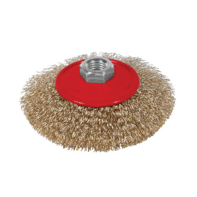 Щетка для электроинструмента Sigma проволочная конусообразная 115мм М14x2мм латунированная 9016111 (9016111) Винница - изображение 1