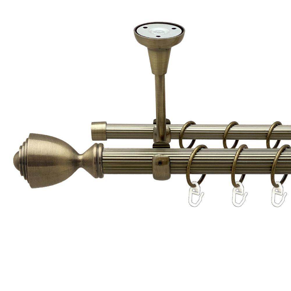 Карниз Orvit Палаціо металевий дворядний відкритий до стелі рифлена труба кільце металеве Антик 25\16 мм 200 см (00-00018770) Львів - фото 1