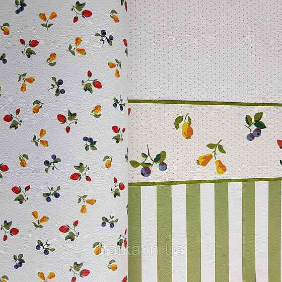 Шпалери вінілові на флізелін 0.53х10.05 Rasch Textil Petite Fleur 5 для кухні фрукти полуниця груші на білому Київ