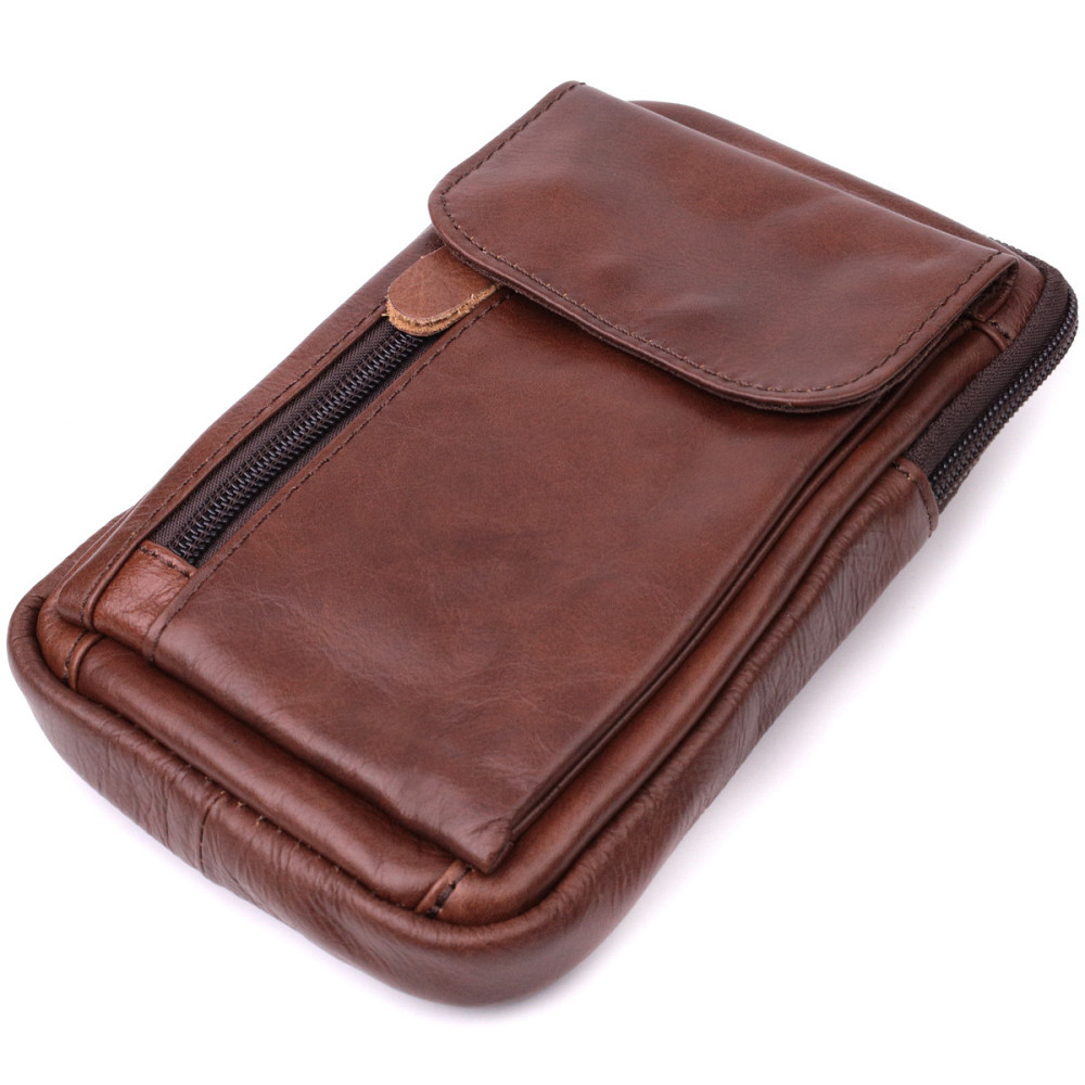 Відмінна чоловіча сумка на пояс із натуральної шкіри Vintage 22564 Коричневий Київ - фото 6