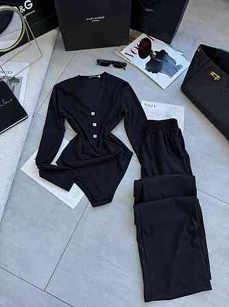 Женский базовый костюм двойка: боди и брюки из ангоры рубчик Черный, 48/50 Одесса