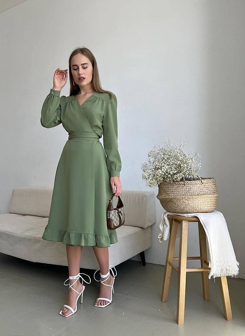 Жіноче романтичне плаття на запах костюмка Фісташковий Одеса - фото 4