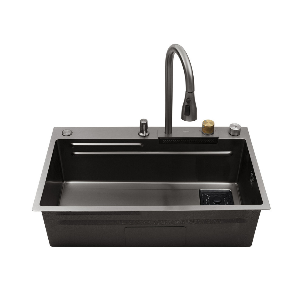 Кухонна мийка Kroner KRP Schwarze - SET7545HM PVD (3/0/0.8 мм) із змішувачем, чорна Київ - фото 7