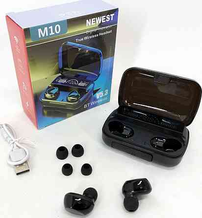 Беспроводные наушники M10 с микрофоном и док станцией-кейсом. Киев