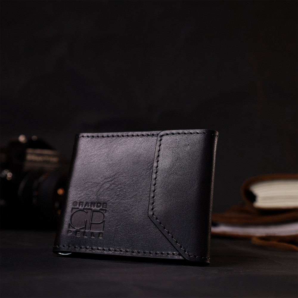 Зручний шкіряний затискач для грошей з держателем Apple AirTag GRANDE PELLE 11619 Чорний Київ - фото 7