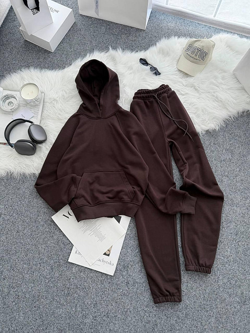 Жіночий стильний повсякденний костюм тринитка петля (без утеплення) Шоколад, 42/44 Одеса - фото 1