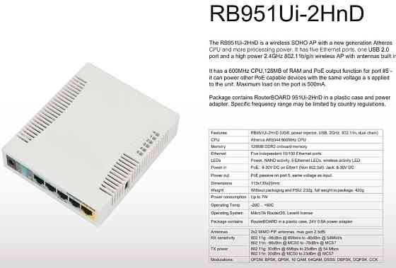 Новий WI-FI Роутер Mikrotik RB951Ui-2HnD Poe. Київ