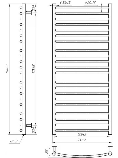Водяной полотенцесушитель Mario INOX Феникс 1170х530/500 Киев - изображение 4