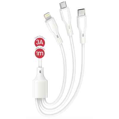 Дата кабель USB 2.0 AM to Lightning + Micro 5P + USB-C 1.0m 2.4A XO (CB-23U3) Винница