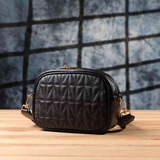 Компактная стеганая сумка для женщин из натуральной кожи Vintage 22894 Черный Киев