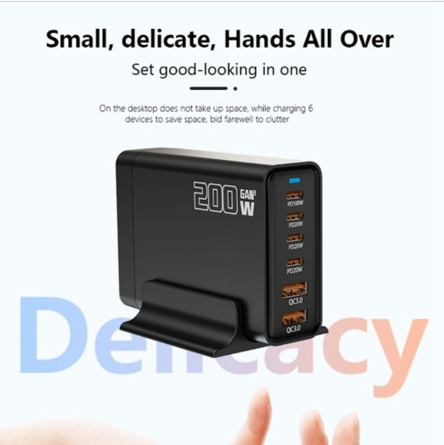 Сетевое зарядное устройство GaN YFY-IQ37 200W (1Type-C-100W+4Type-C-20W+3USBQC3.0-20W) Черный Винница - изображение 2