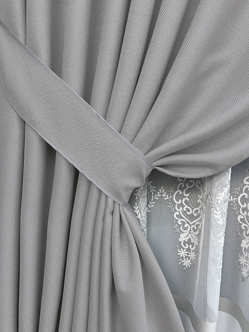 Комплект штор VR-Textil Лен Мешковина 150х270 2шт и Тюль 500х270 867ш-1701т Светло-серый с белым 71-179/4 Киев - изображение 12