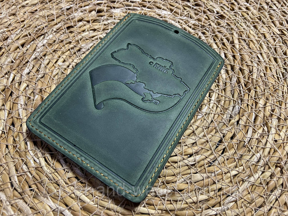 Обкладинка для пенсійного посвідчення із вінтажної шкіри зеленого кольору Crazy Horse Київ - фото 4
