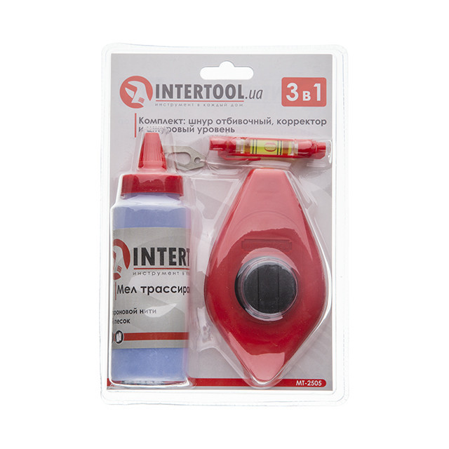 Комплект 3-в-1: шнур розмічальний 15 м, коректор 115 г, шнуровий рівень INTERTOOL MT-2505 Київ - фото 7