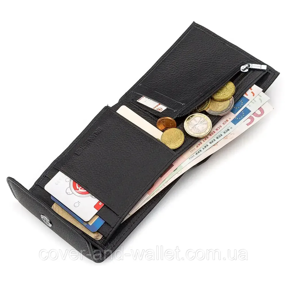 Стильний чоловічий шкіряний гаманець чорного кольору Hassion Київ - фото 10