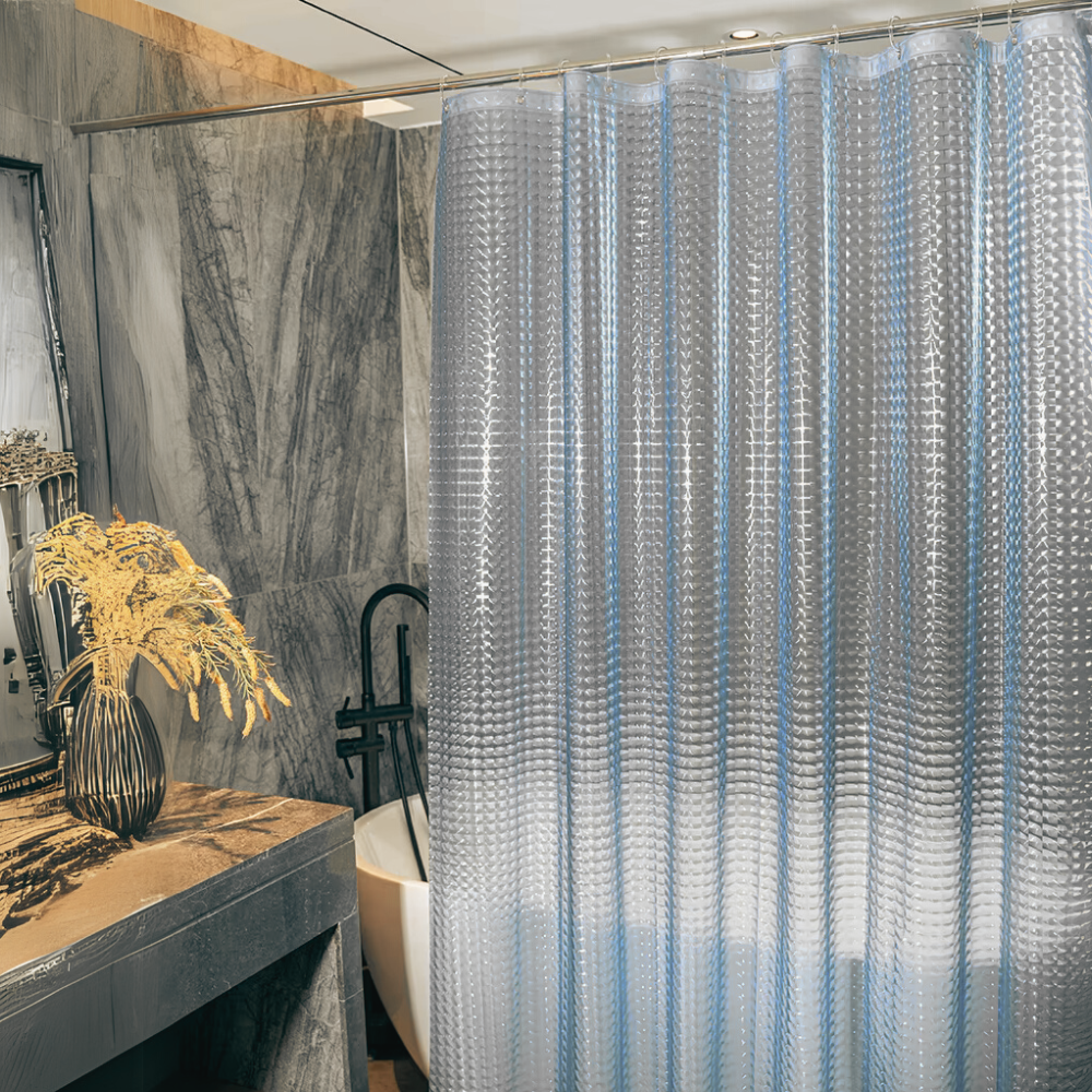 Шторка для ванной и душа водоотталкивающая, штора для душевой и ванной комнаты 180x180 см с 2D эфектом голубая Каменец-Подольский - изображение 1