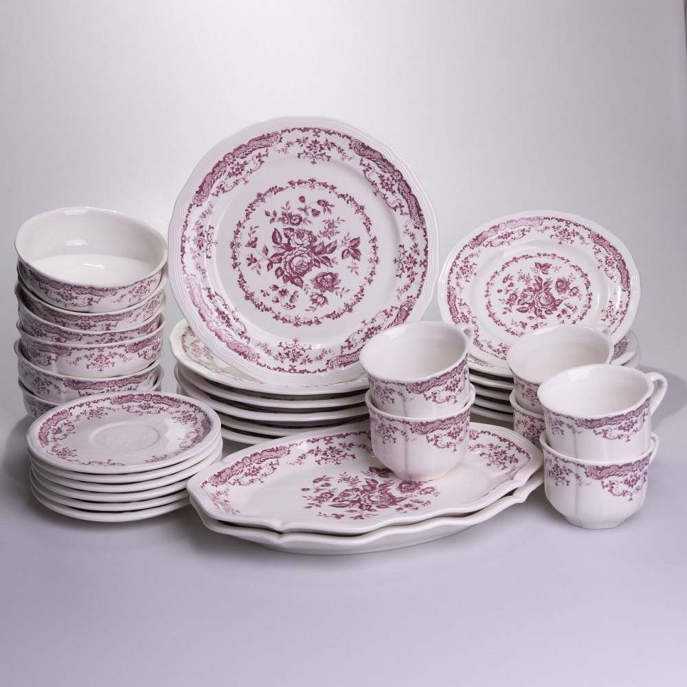 Столовий набір посуду тарілок і чашок 32 предмети на 6 персон «Бордовий Меандр» порцеляновий YY78-3A SBR Київ - фото 8