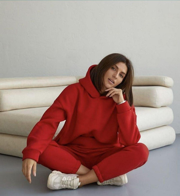 Женский спортивный теплый костюм на флисе батал Красный 2XL/3XL Харьков - изображение 2