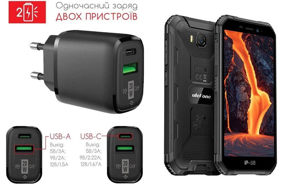 Сетевое зарядное устройство для Ulefone Armor X6, Armor X6 Pro, 20W 3A, Quick Charge 3.0 Киев - изображение 1