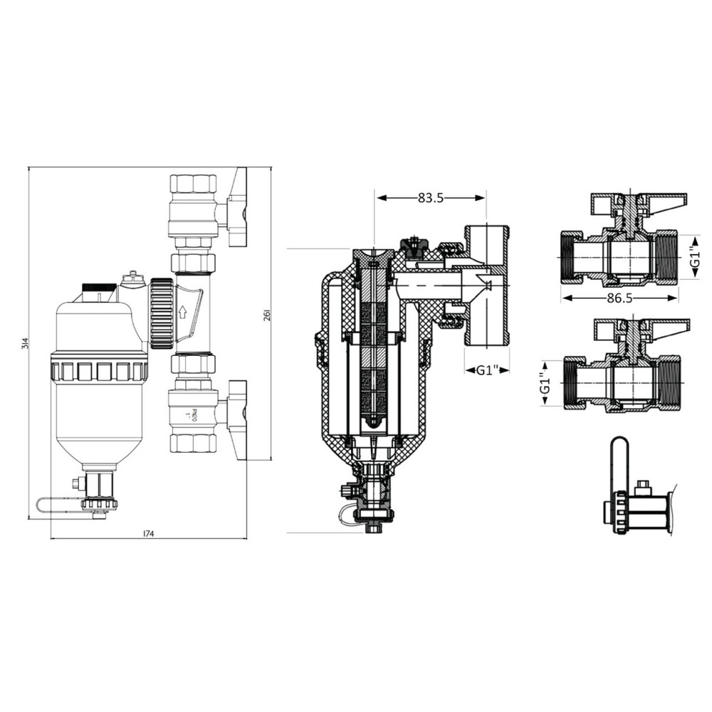 Фільтр-дешламатор Thermo Alliance Forte 1", поворотний (магнітний шламоуловник) TAF400G25 Київ - фото 2
