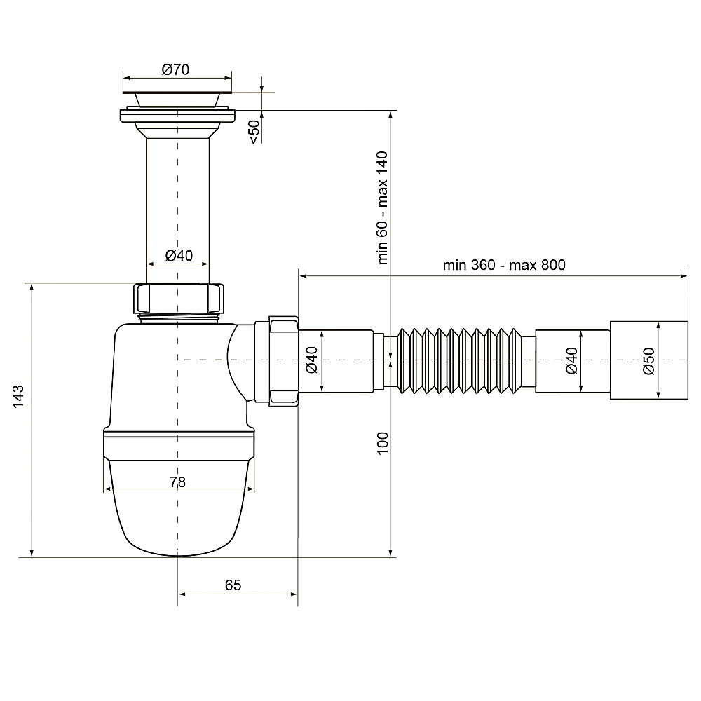 Сифон OPTIMUM 1 1/2″*40 для умивальника та мийки  з литим випуском та гофротрубою 40*40/50 OPTI 11043 Тернополь - изображение 8