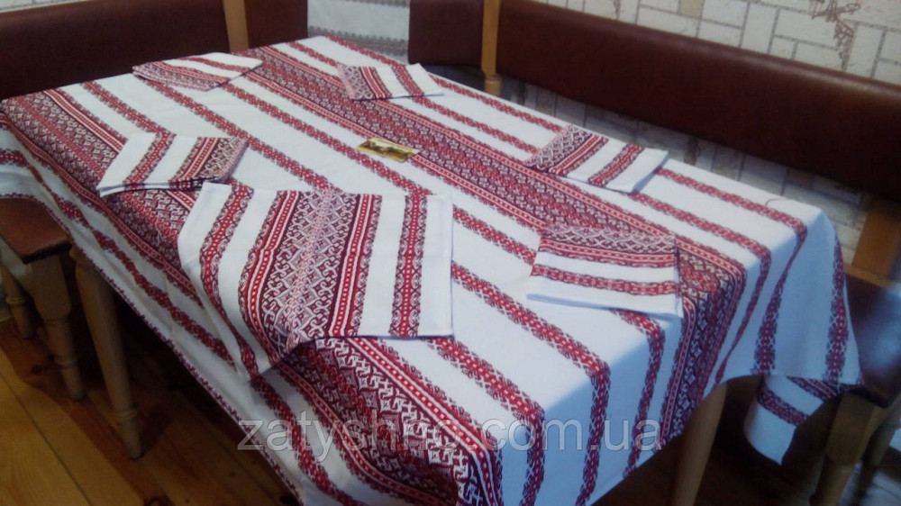 Вишита скатертина з серветками в червоному кольорі. Київ - фото 1