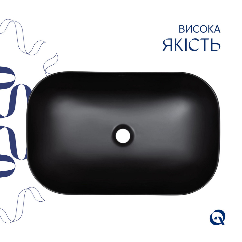 Комплект Qtap Robin: Раковина накладна прямокутна 600x390x150 мм Matt Black + Донний клапан PU03 Київ - фото 14