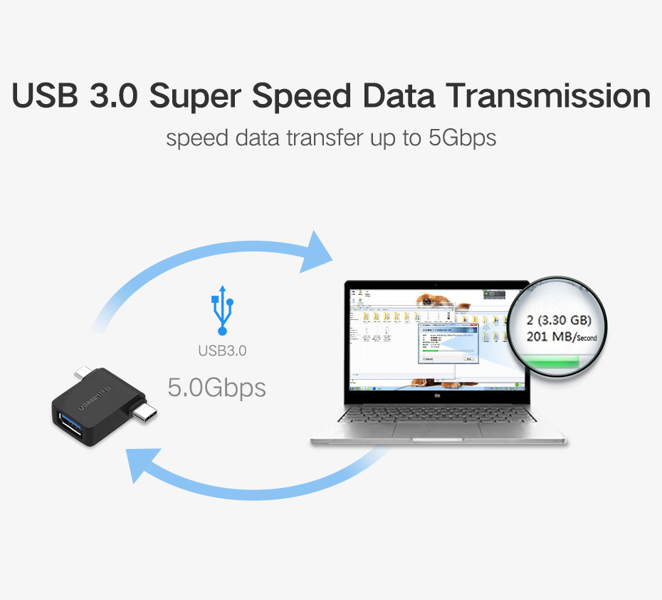 2 в 1 OTG адаптер Ugreen Micro USB + USB-C до USB3.0 30453 (Чорний) Николаев - изображение 7