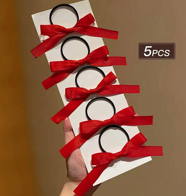 Набор резинок для волос с бантом, красный, 5 шт Киев - изображение 1