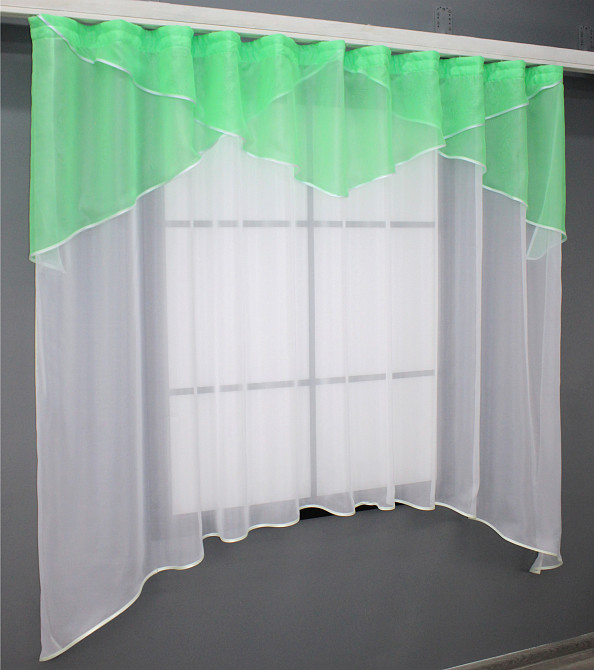 Кухонна тюль арка з ламбрекеном VR-Textil № 025к білий з м'ятним 280х170 см (52-0672) Київ - фото 2