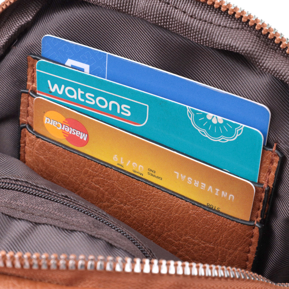 Жіноча сумка через плече з екошкіри з акцентом на текстильну лямку Vintage 22780 Рудий Київ - фото 7