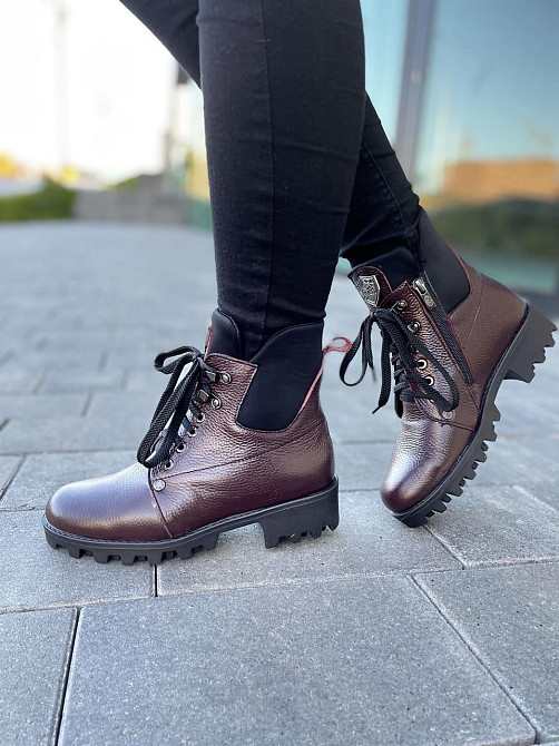 Черевики жіночі Odzi бордові натуральна шкіра з хутром висота 14см каблук 4см розмір 37 (2358) Коломыя - изображение 8