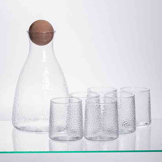 Yiwu Набір для напоїв графин з бамбуковою кришкою та 6 склянок, прозорий 64486-37 Коломыя