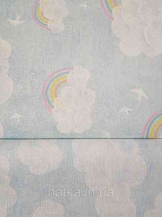 Обои винил на флизелине AS Creation Mia and Paul 0.53х10 детские радуга птички тучки облака белые на голубом Киев