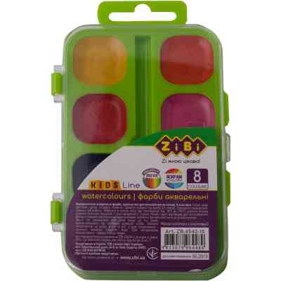 Краски для рисования ZiBi KIDS Line акварельные водорастворимые, 8 цветов, салатовая (ZB.6542-15) Винница