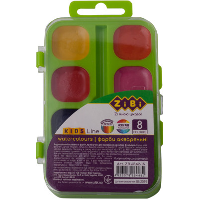 Краски для рисования ZiBi KIDS Line акварельные водорастворимые, 8 цветов, салатовая (ZB.6542-15) Винница - изображение 1