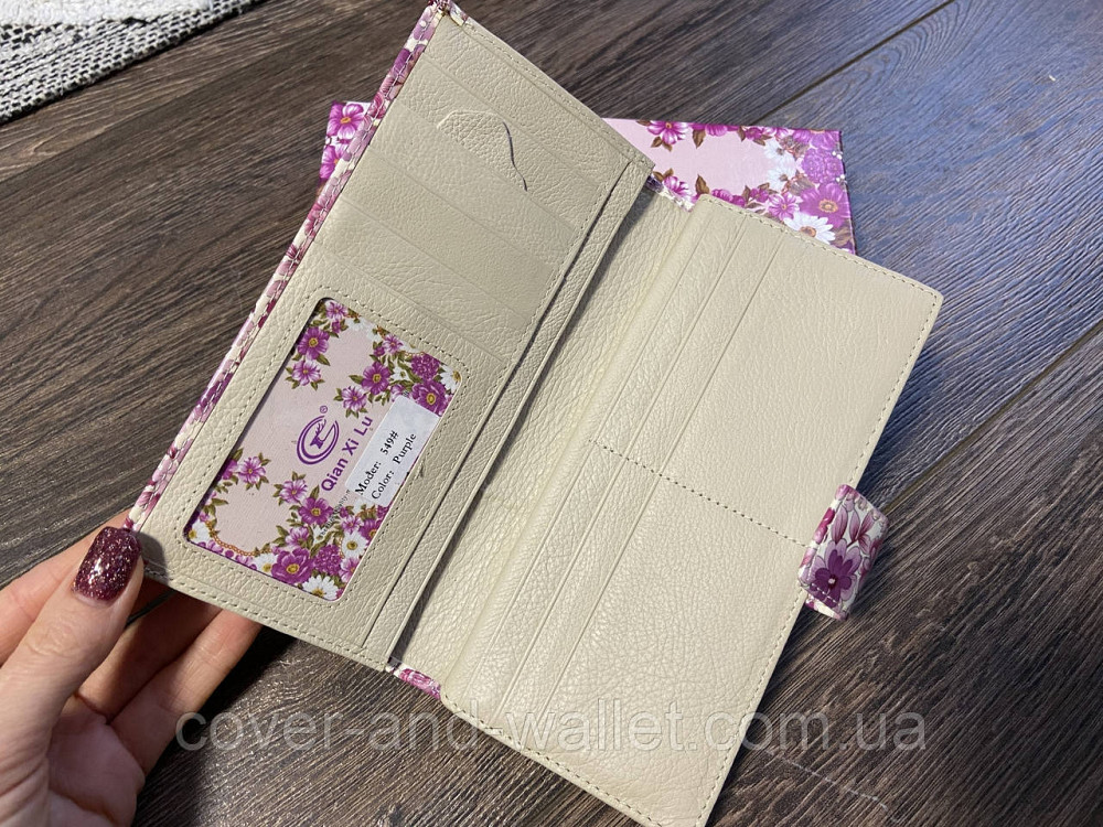 Красивый женский кошелёк белого цвета с фиолетовыми цветами Qian Xi Lu Киев - изображение 2