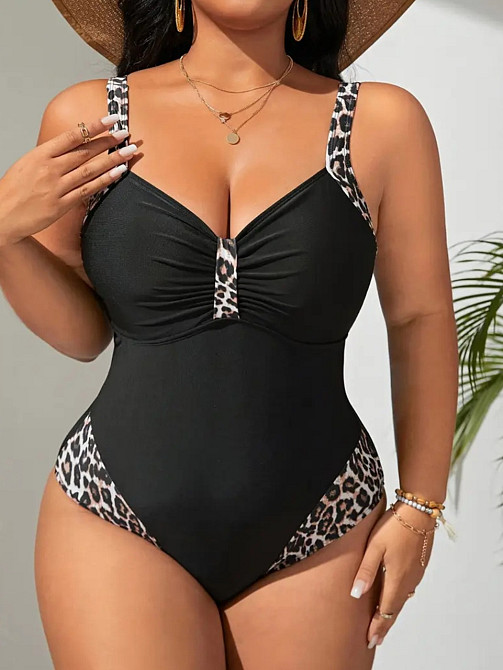 Купальник сдельный леопардовый большого размера черный 3XL Киев - изображение 1