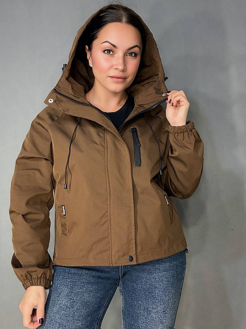 Куртка женская YZY 30128 ветровка оверсайз с капюшоном на подкладке one size, коричневый, one size Киев - изображение 13