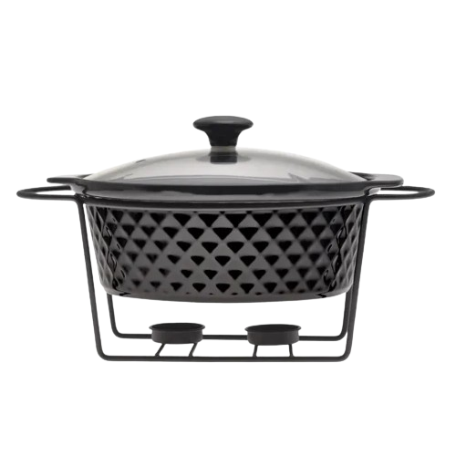 Марміт круглий 2,5л 27,9см кераміка скляна кришка + метал.підставка чорний 6426 KAMILLE Житомир - фото 2