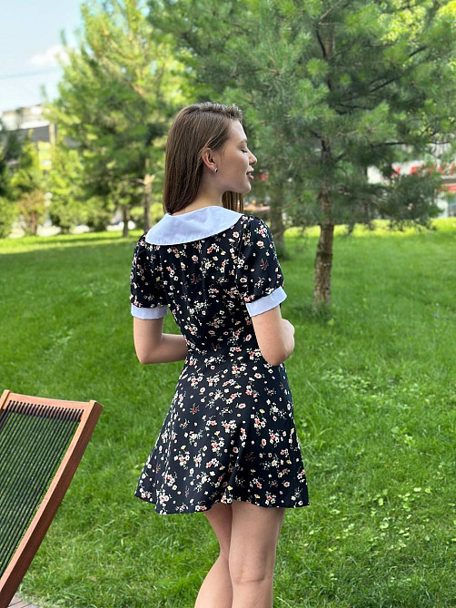 Жіноча легка сукня з штапелю Чорний з квітами M-L Харків - фото 4