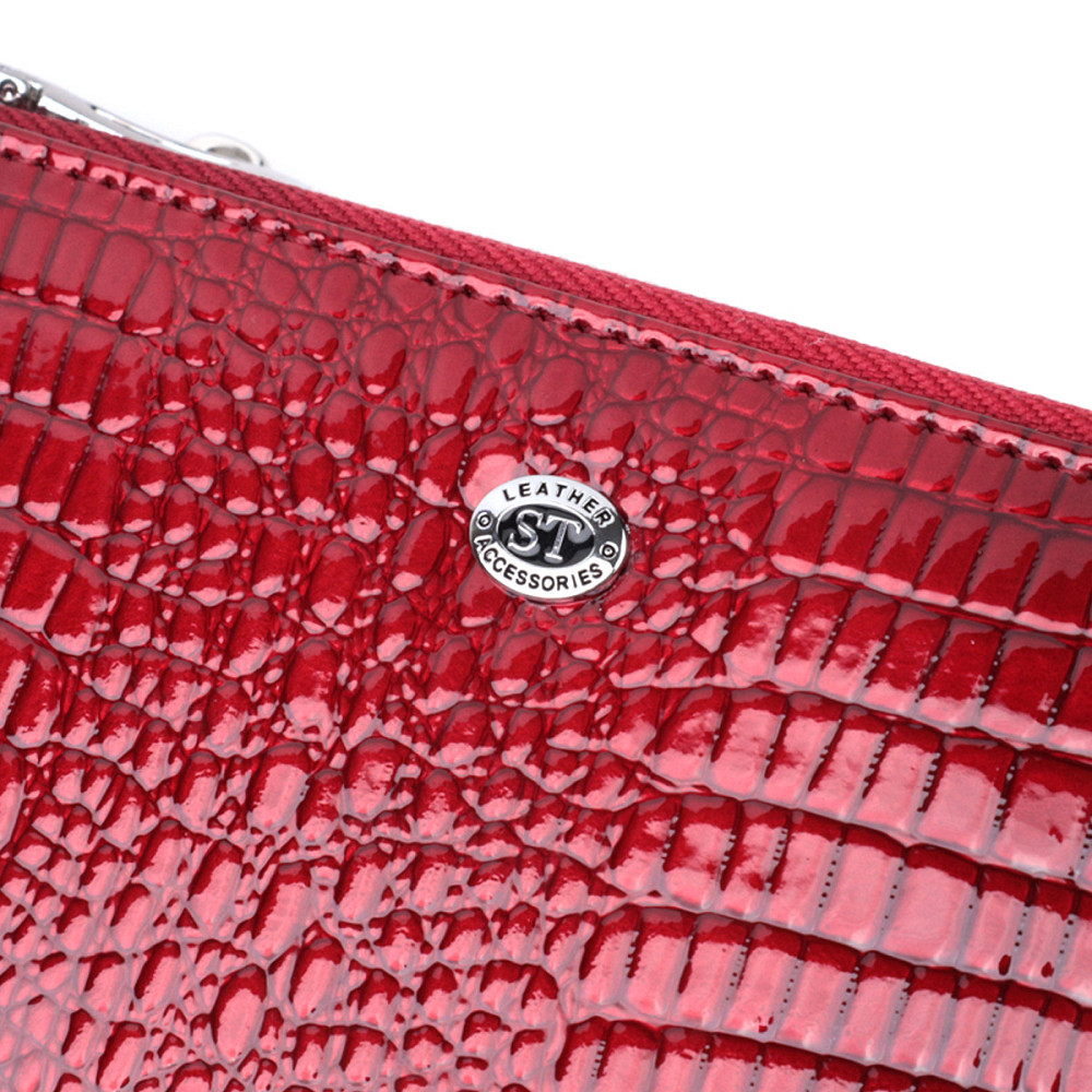 Фактурный клатч на два отделения из лакированной натуральной кожи ST Leather 22692 Красный Киев - изображение 5