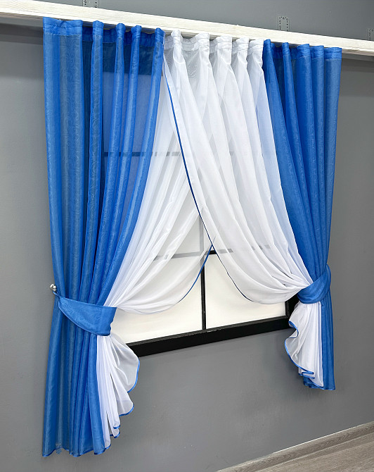 Кухонные шторки VR-Textil № 111к комбинированные синий с белым 400х170 см (52-1167) Киев - изображение 2