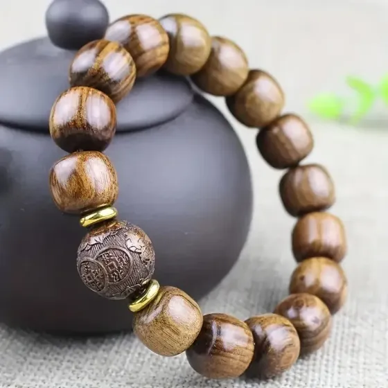 Мужской браслет из сандалового дерева – натуральные деревянные бусины, стильный аксессуар Киев