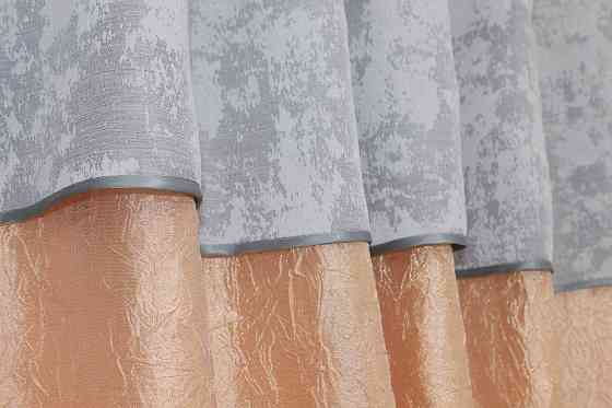 Кухонные шторы VR-Textil № 073к с ламбрекеном и подхватами персиковый со светло-серым 275х170 см (52-0138) Киев